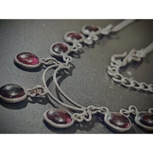 Vintage Bali 925 Sterling Rhodolite Garnet Necklace & Dangle Earrings Set